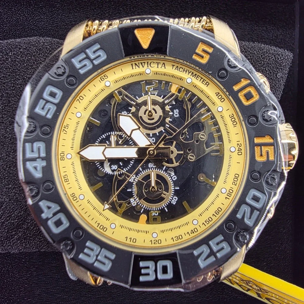 Invicta Reserve Venom Mens Gold Tone Shark Mesh Skeleton Chronograph Watch 32040